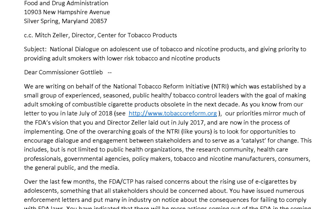 Letter to Scott Gottlieb, M.D. Commissioner Food and Drug Administration
